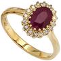 Damen Ring 585 Gold Gelbgold, 1 Rubin rot 16 Diamanten 0,16ct. (Gr��e: 60) 