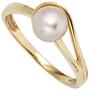 Damen Ring 585 Gold Gelbgold 1 Perle, Goldring Perlenring (Gr��e: 50) 