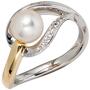 Damen Ring 585 Wei�gold Gelbgold bicolor Perle Diamanten (Gr��e: 60) 