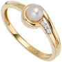 Damen Ring 333 Gelbgold 1 Perle 3 Zirkonia Goldring (Gr��e: 52) 