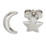 Ohrstecker Mond Stern 925 Sterling Silber rhodiniert teilmattiert 