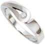 Damen Ring 925 Sterling Silber rhodiniert mattiert 1 Diamant Brillant (Gr��e: 52) 