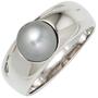 Damen Ring 925 Sterling Silber rhodiniert 1 graue  Perle (Gr��e: 56) 