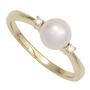 Damen Ring 585 Gelbgold, 1 Perle , 2 Diamanten Brillanten (Gr��e: 56) 