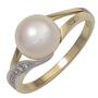 Damen Ring 585 Gelbgold 1 Perle 6 Diamanten (Gr��e: 62) 