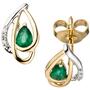 Ohrstecker 585 Gelbgold bicolor 6 Diamanten Brillanten 2 Smaragde gr�n 