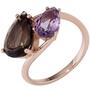 Damen Ring 585 Gold Rotgold 1 Rauchquarz braun 1 Amethyst lila violett (Gr��e: 60) 