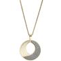 Collier Kette mit Anh�nger rund Edelstahl gold farben Glitzer-Effekt 80 cm