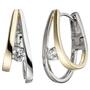 Creolen 925 Sterling Silber bicolor vergoldet 2 Zirkonia Ohrringe 