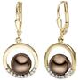 Ohrh�nger 333 Gold Gelbgold bicolor mit dunklen Perlen und Zirkonia Ohrringe 