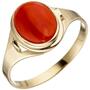Damen Ring 333 Gelbgold 1 Koralle rot, Goldring (Gr��e: 50) 