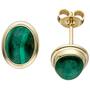 Ohrstecker oval 585 Gold Gelbgold 2 Malachite gr�n Ohrringe Goldohrringe 