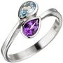 Damen Ring 925 Sterling Silber 1 Amethyst lila violett 1 Blautopas blau (Gr��e: 50) 