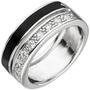 Damen Ring 925 Sterling Silber 9 Zirkonia und schwarze Lackeinlage (Gr��e: 62) 