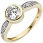 Damen Ring 375 Gold Gelbgold bicolor 9 Zirkonia, Goldring (Gr��e: 52) 