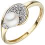 Damen Ring 375 Gold Gelbgold 1 Perle 36 Zirkonia (Gr��e: 60) 