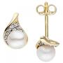 Ohrstecker 375 Gold Gelbgold 2 S��wasser Perlen 20 Zirkonia 