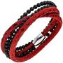 Armband Leder rot mit Onyx Kugeln und Edelstahl 19 cm 
