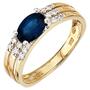 Damen Ring 585 Gold Gelbgold 1 blauer Safir 12 Diamanten Safirring (Gr��e: 52) 
