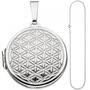 Medaillon Blume des Lebens rund zum �ffnen 925 Silber mit Kette 60 cm