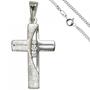 Anh�nger Kreuz 925 Silber 3 Zirkonia Kreuzanh�nger mit Kette 50 cm