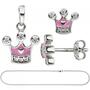 Kinder M�dchen Schmuck-Set Krone pink rosa 925 Silber Zirkonia mit Kette 42 cm