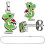 Kinder Schmuck-Set Kleiner Drache 925 Silber gr�n lackiert mit Kette 38 cm