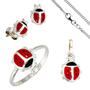 Kinder Schmuck-Set Marienk�fer 925 Silber, Anh�nger. Ohrringe Ring Kette 38 cm