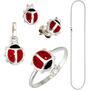 Kinder Schmuck-Set Marienk�fer 925 Silber, Anh�nger. Ohrringe Ring Kette 38 cm