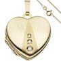Medaillon Herz zum �ffnen f�r Fotos 333 Gold 3 Zirkonia Kette 50 cm
