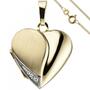 Medaillon Herz zum �ffnen f�r Fotos 333 Gold Zirkonia mit Kette 45 cm