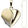 Medaillon Herz zum �ffnen f�r Fotos 333 Gold Zirkonia mit Kette 45 cm