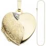 Medaillon Herz zum �ffnen f�r 2 Fotos 333 Gold Kette 45 cm