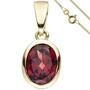 Anh�nger oval 333 Gold Gelbgold 1 Granat mit Kette 45 cm