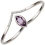 Damen Zweifinger Ring 333 Gold Wei�gold 1 Amethyst 16 Zirkonia (Gr��e: 58) 