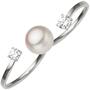 Damen Zweifinger Ring 333 Gold Wei�gold 1 Perle 2 Zirkonia (Gr��e: 58) 