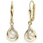 Ohrh�nger 375 Gold Gelbgold 2 S��wasser Perlen 24 Zirkonia Perlenohrringe 