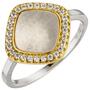 Damen Ring 925 Sterling Silber bicolor Perlmutt 28 Zirkonia (Gr��e: 54) 