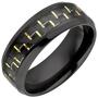 Herren Ring Edelstahl schwarz beschichtet Carbon Einlage goldfarben (Gre: 64) 