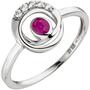 Damen Ring 375 Wei�gold mit 5 Zirkonia 1 Rubin Rubinring (Gr��e: 52) 