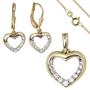 Schmuck-Set 333 Herz Gold Gelbgold Zirkonia Ohrringe Anh�nger und Kette 42 cm