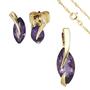 Schmuck-Set 585 Gelbgold 3 Amethyste lila violett Ohrringe und Kette 45 cm