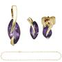 Schmuck-Set 585 Gelbgold 3 Amethyste lila violett Ohrringe und Kette 45 cm