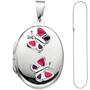 Medaillon Schmetterling, Anh�nger f�r 2 Fotos oval 925 Silber mit Kette 42 cm