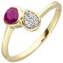 Damen Ring 333 Gelbgold 1 Rubin rot 9 Zirkonia Rubinring (Gr��e: 60) 