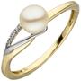 Damen Ring 333 Gelbgold Wei�gold  Perle Zirkonia (Gr��e: 58) 