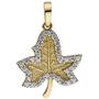 Anh�nger Blatt 333 Gold Gelbgold bicolor mattiert 35 Zirkonia Goldanh�nger 