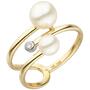 Damen Ring 585 Gelbgold 2 Perlen 1 Diamant Brillant (Gr��e: 56) 