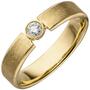 Damen Ring, 585 Gold Gelbgold eismatt 1 Diamant Brillant 0,10ct. (Gr��e: 52) 