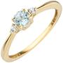 Damen Ring schmal 333 Gelbgold 1 Blautopas hellblau blau  2 Zirkonia (Gr��e: 58) 